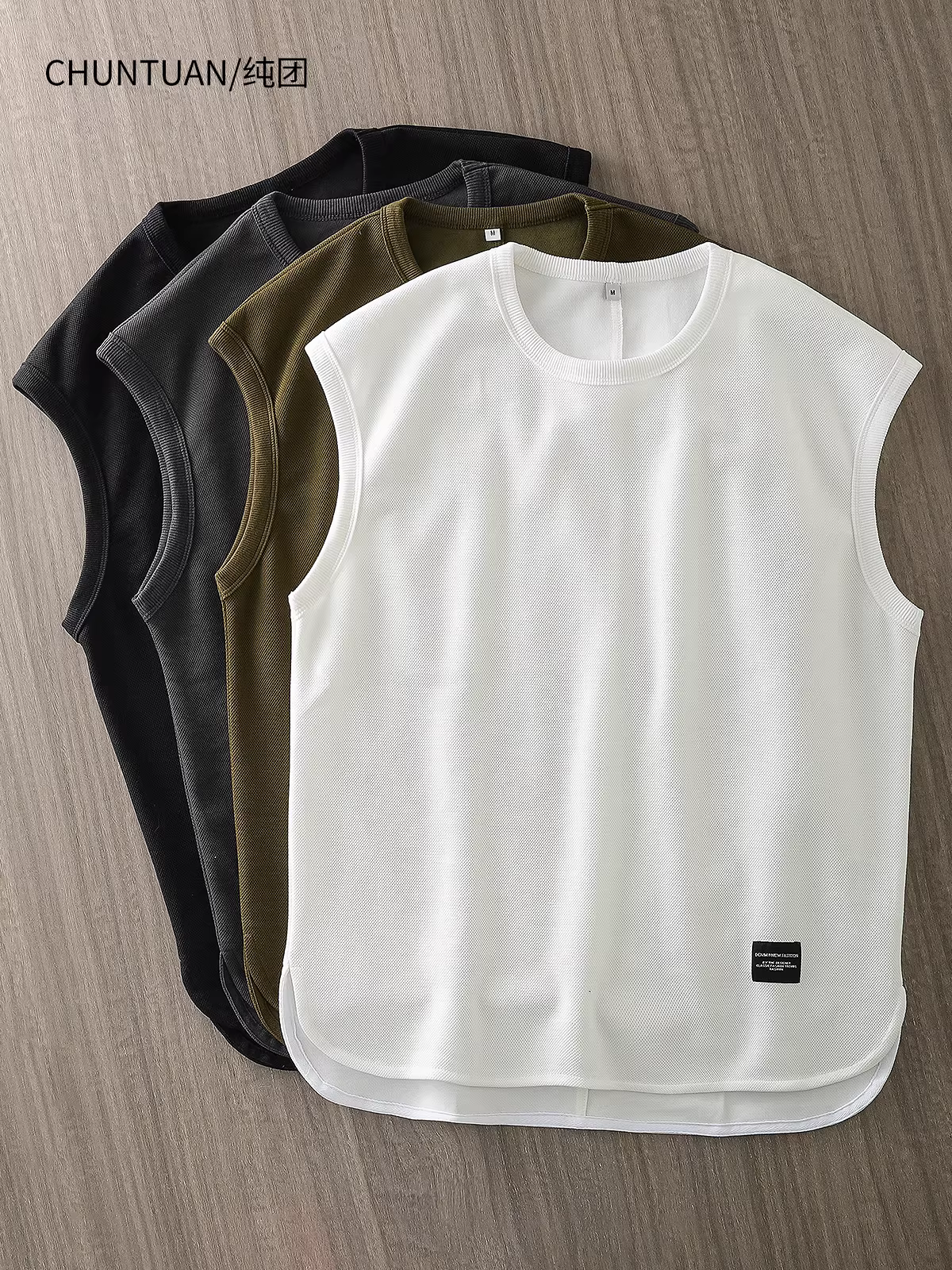 Áo thun nam chất liệu cotton pique dày dặn, kiểu dáng rộng rãi mùa hè, phong cách thể thao, cao cấp, cổ tròn, màu trắng.