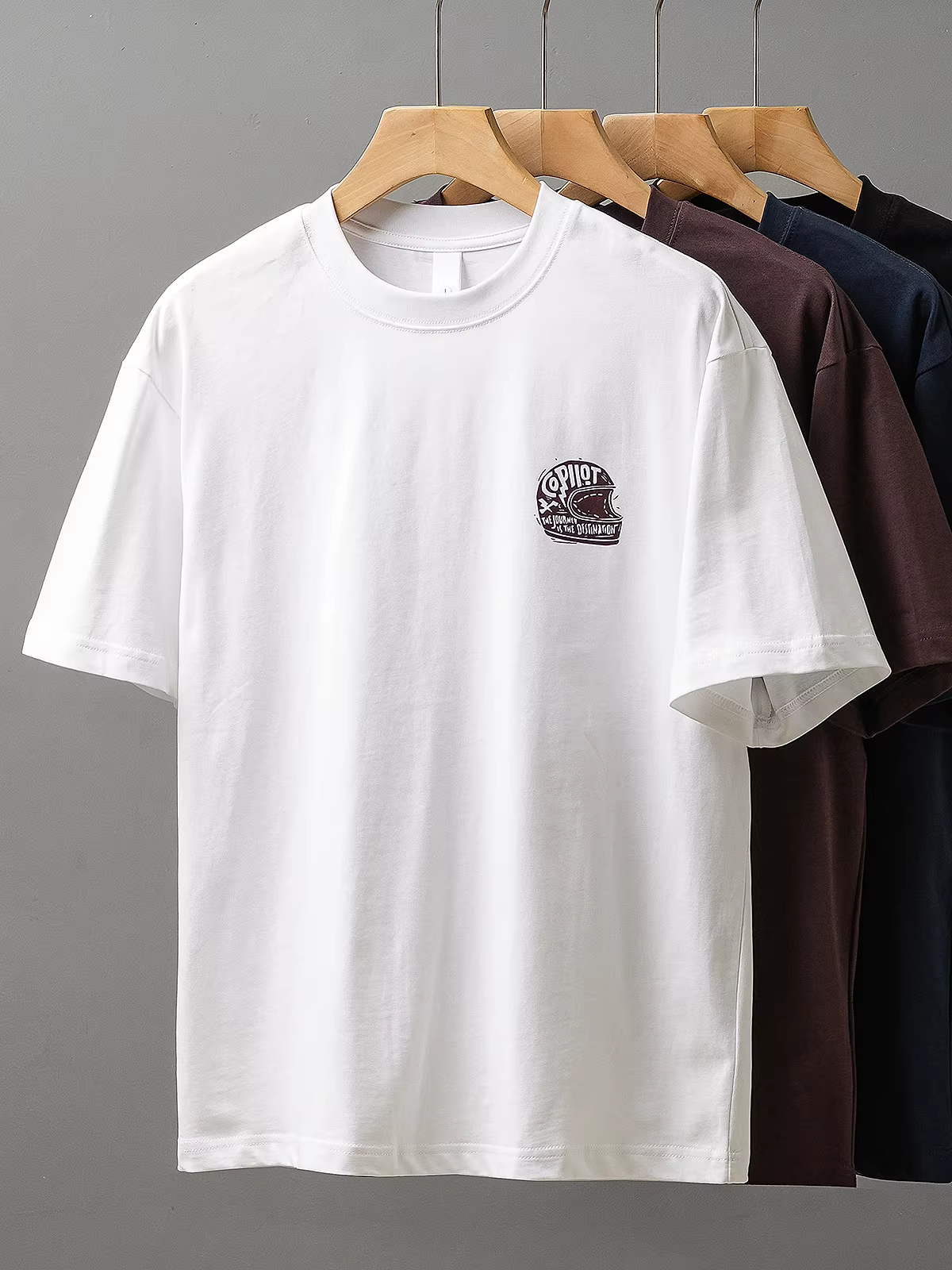 Áo thun ngắn tay bằng cotton nguyên chất hạng nặng dành cho nam, phong cách mùa hè mới, thương hiệu thời thượng của Mỹ, in hình xe máy, dáng rộng, áo thun cổ tròn.