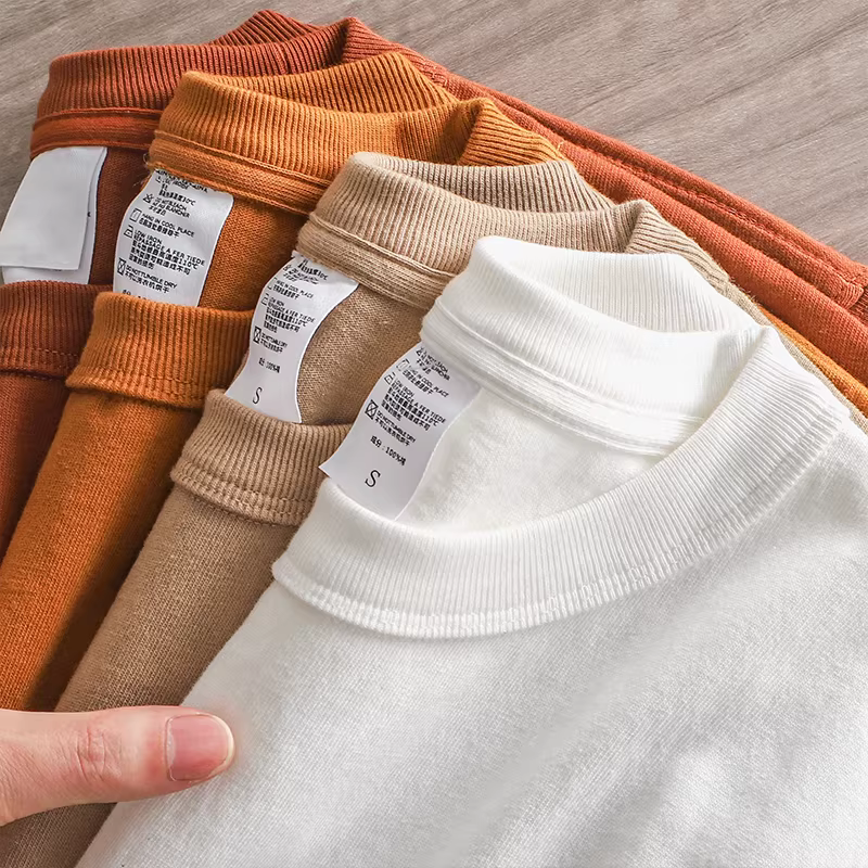 Áo thun ngắn tay hạng nặng 320G kiểu Nhật Bản dành cho nam, mùa hè chất liệu cotton nguyên chất dày cổ nhỏ màu trắng tinh khiết kiểu Mỹ nửa tay.