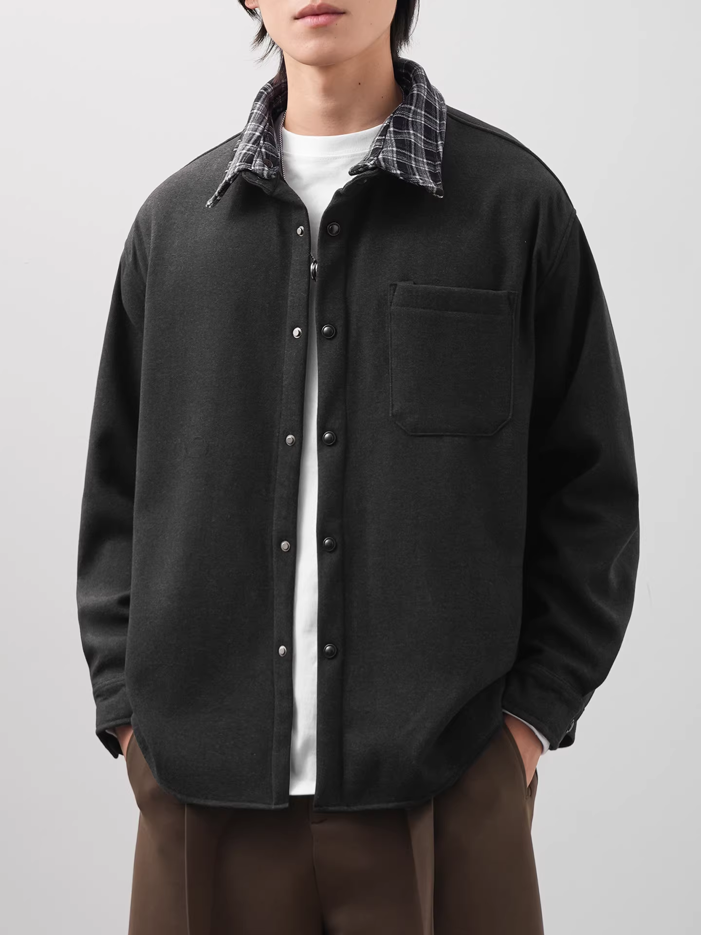 Áo khoác len nam 500G chất liệu len nguyên chất, kiểu dáng Mỹ, mùa thu đông, lót lông cừu, ấm áp, cổ áo kẻ caro cổ điển