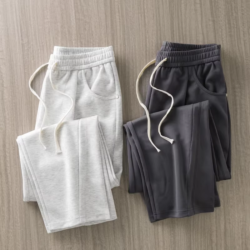 Quần thể thao ống thẳng hạng nặng dành cho nam, quần ống rộng dáng dài màu xám phong cách mùa xuân và mùa thu, quần dài ống thẳng màu xám phong cách giản dị.