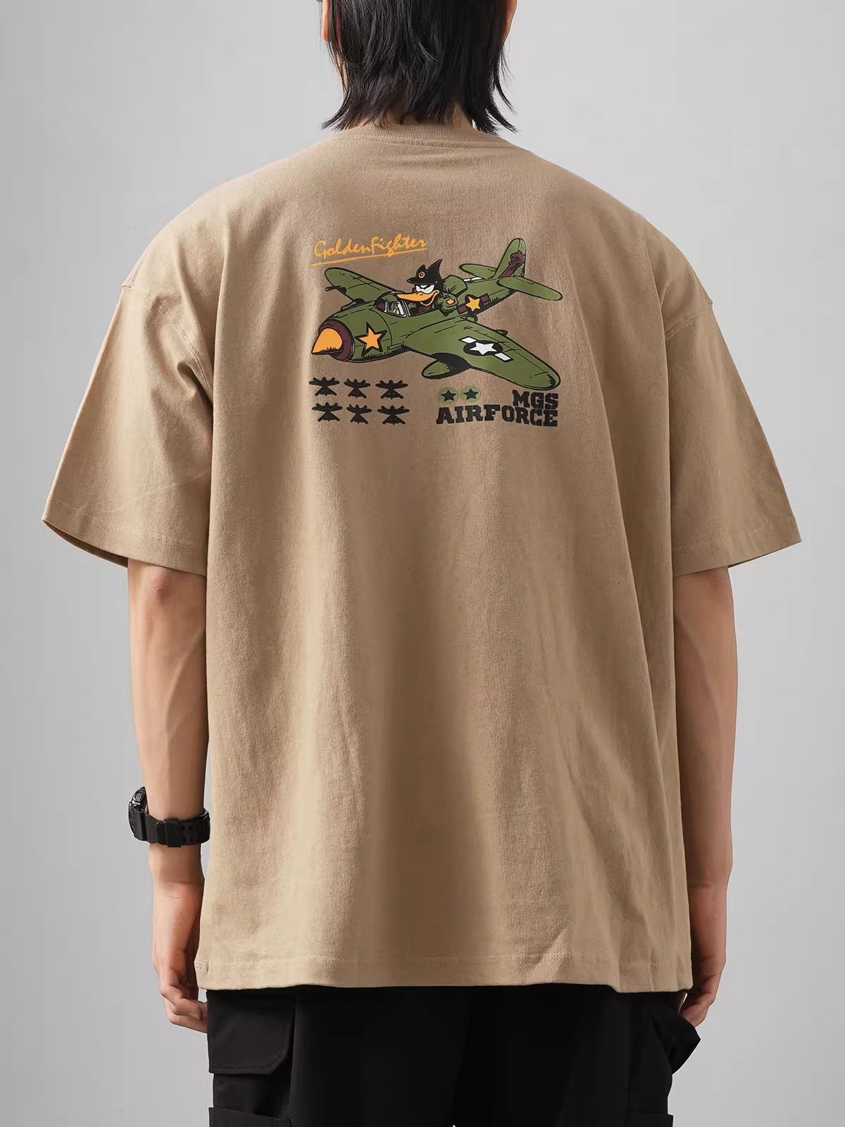 Áo thun nam tay ngắn chất cotton 100% dày dặn 320g, in hình võ sĩ thời thượng mùa hè, kiểu dáng cổ tròn rộng rãi phong cách Mỹ cổ điển