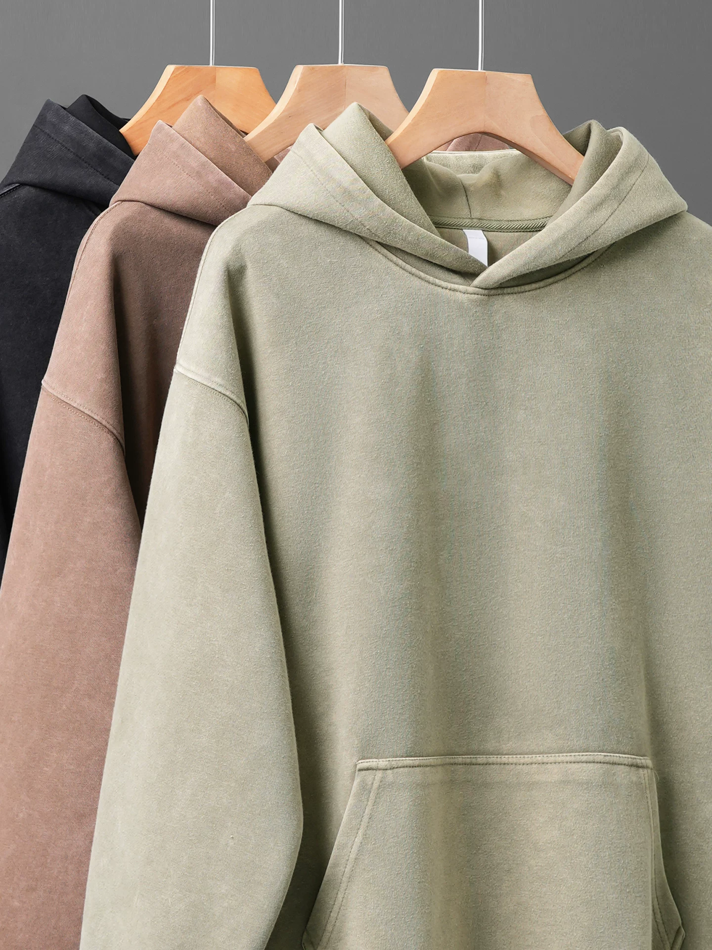 Áo hoodie nỉ dày dặn Pure Group 400G dành cho nam, phong cách retro Mỹ mùa thu, màu trơn nhuộm sáp, áo khoác thể thao thời thượng