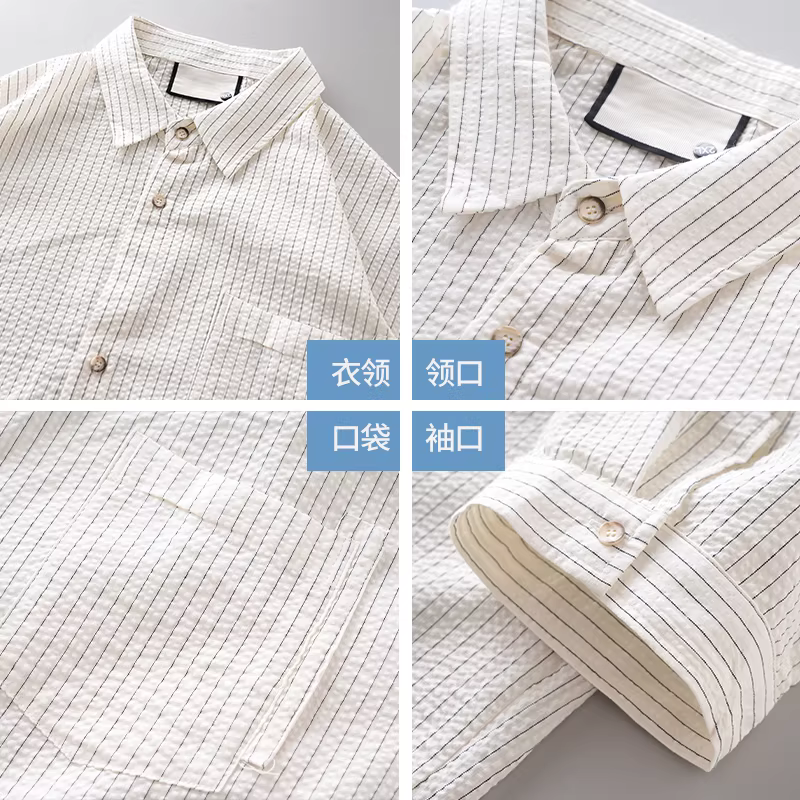 Áo sơ mi nam tay ba phần kẻ sọc seersucker, áo khoác sơ mi tay lửng dáng rộng, chất liệu nhẹ, cao cấp, phong cách thường ngày mùa hè