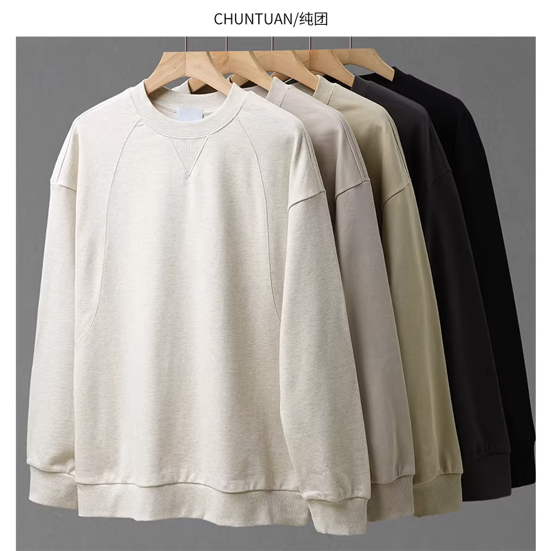 Áo thun cotton 100% dày dặn 500G dành cho nam, mẫu mới thu đông 2025, cổ tròn dày dặn kiểu retro, màu trơn, áo lót