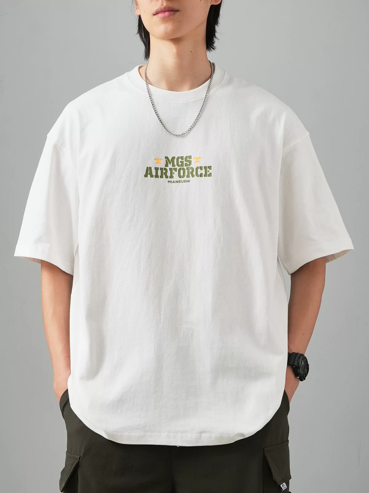 Áo thun cotton nguyên chất hạng nặng 320g dành cho nam, tay ngắn, mùa hè, in họa tiết cổ điển Nhật Bản, áo thun nửa tay cổ tròn dáng rộng thông thường