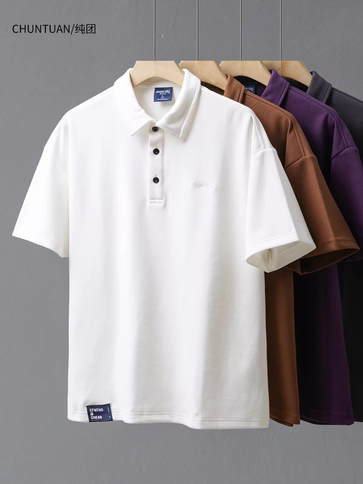 Áo polo nam tay ngắn chất liệu dày 320G, kiểu dáng Mỹ, thêu, tay lửng, cao cấp, rộng rãi, phong cách thường ngày, cổ trụ dành cho nam