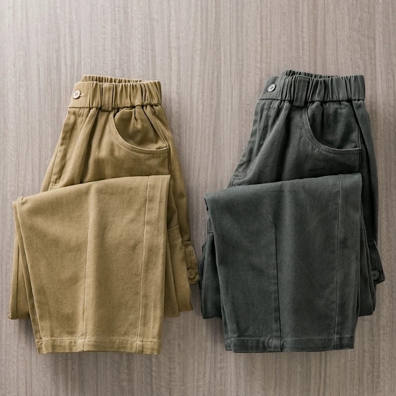 Quần cargo nam chất liệu cotton nguyên chất dành cho mùa thu đông, phong cách Mỹ, kiểu dáng retro thời thượng, túi lớn, dáng rộng, ống thẳng, quần thường ngày thoải mái.