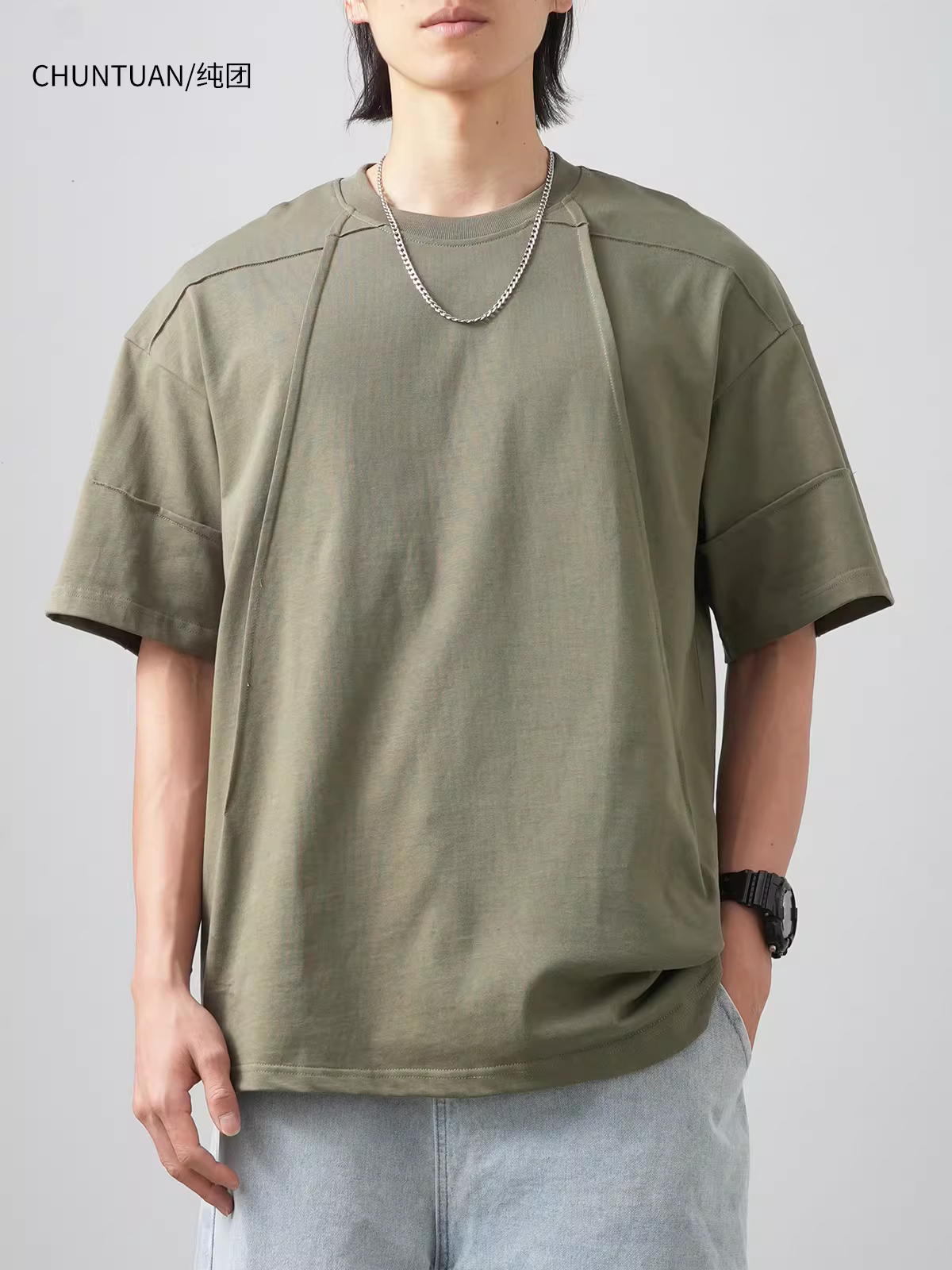 Áo thun cotton 100% cao cấp 280G dành cho nam, tay ngắn, thiết kế mới mùa hè 2024, kiểu dáng thời trang phối màu phong cách Mỹ, form rộng, hợp xu hướng.