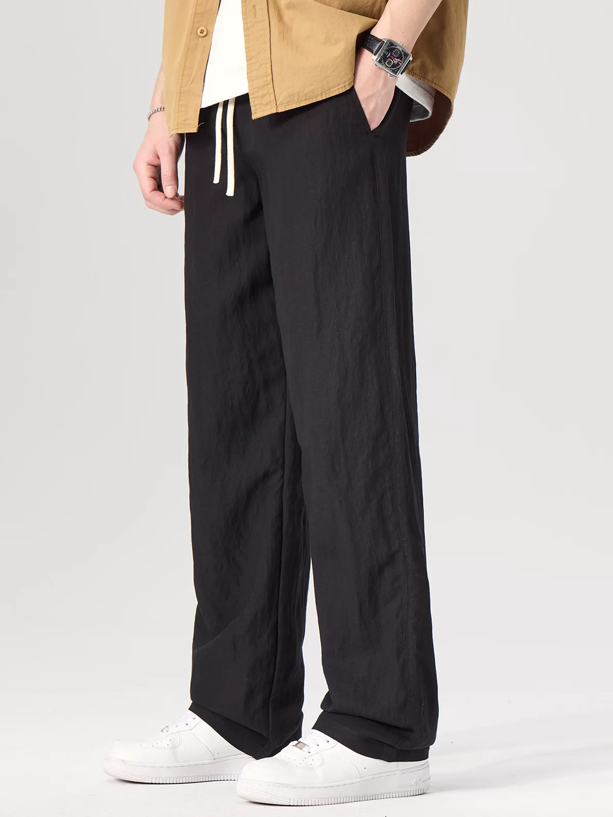 Quần vải lanh thoáng khí cho nam, quần cotton-linen mỏng mùa xuân, quần thể thao, quần dài ống rộng đa năng, chất liệu ramie