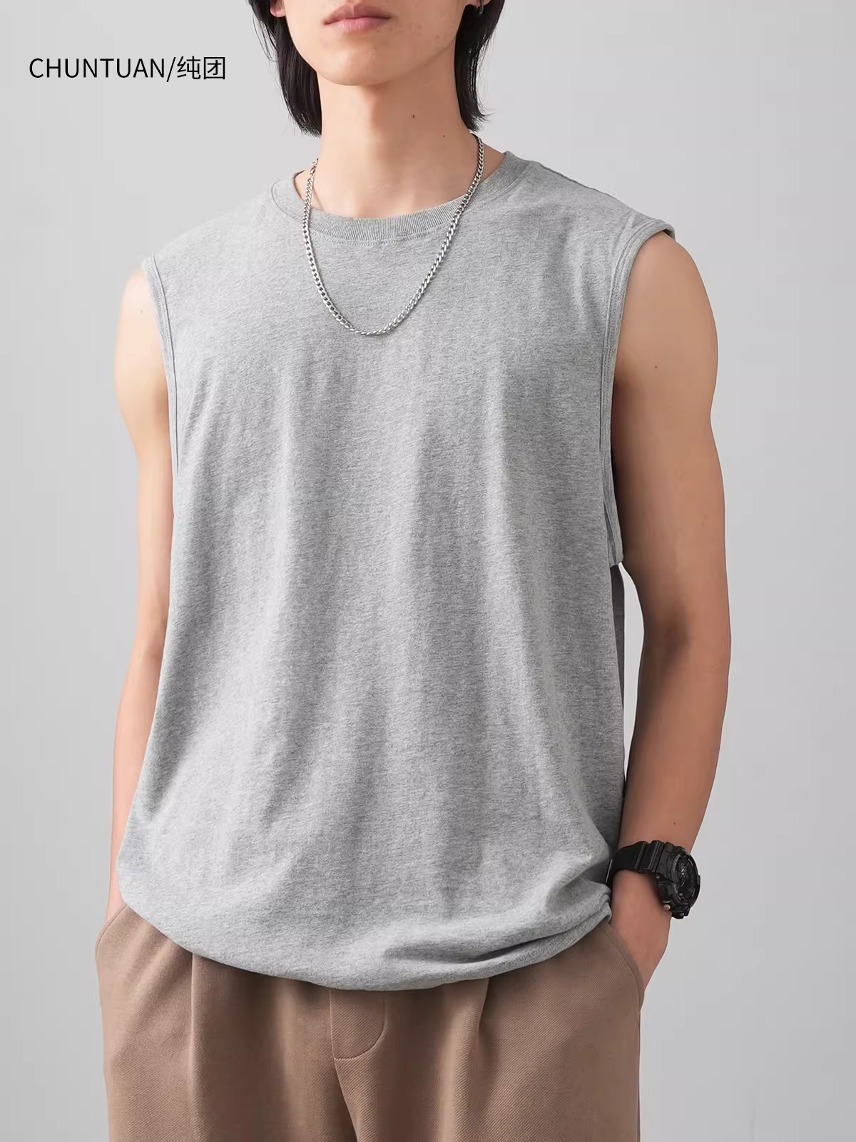 Áo thun nam cotton dày dặn không tay, kiểu dáng rộng rãi mùa hè, màu trơn, thích hợp cho tập luyện thể thao, thời trang.