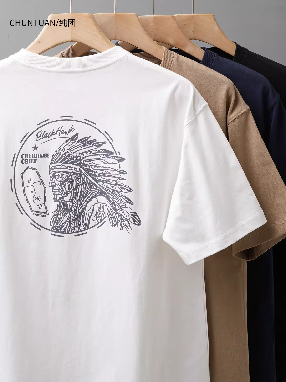 Áo thun nam tay ngắn chất cotton 100% dày dặn 320G kiểu Mỹ, mùa hè, dáng rộng, họa tiết retro Ấn Độ cổ tròn