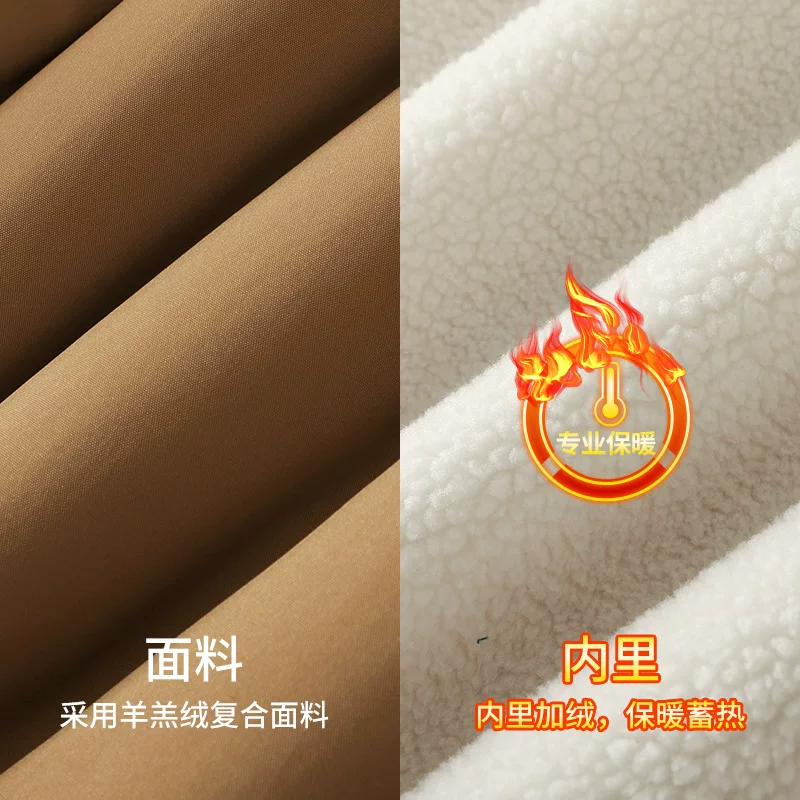 Áo ghi lê nam hai mặt bằng len cừu, áo khoác cotton dày lót lông cừu mùa đông, áo ghi lê không tay cổ đứng ấm áp