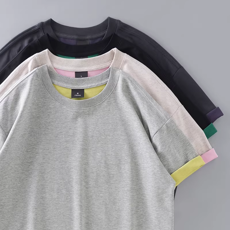 Áo thun hai màu hạng nặng Pure Group 300G dành cho nam, tay ngắn, phong cách mùa hè kiểu Mỹ, phối màu, dáng rộng, cổ tròn, vai thường, áo thun nửa tay dành cho nữ.
