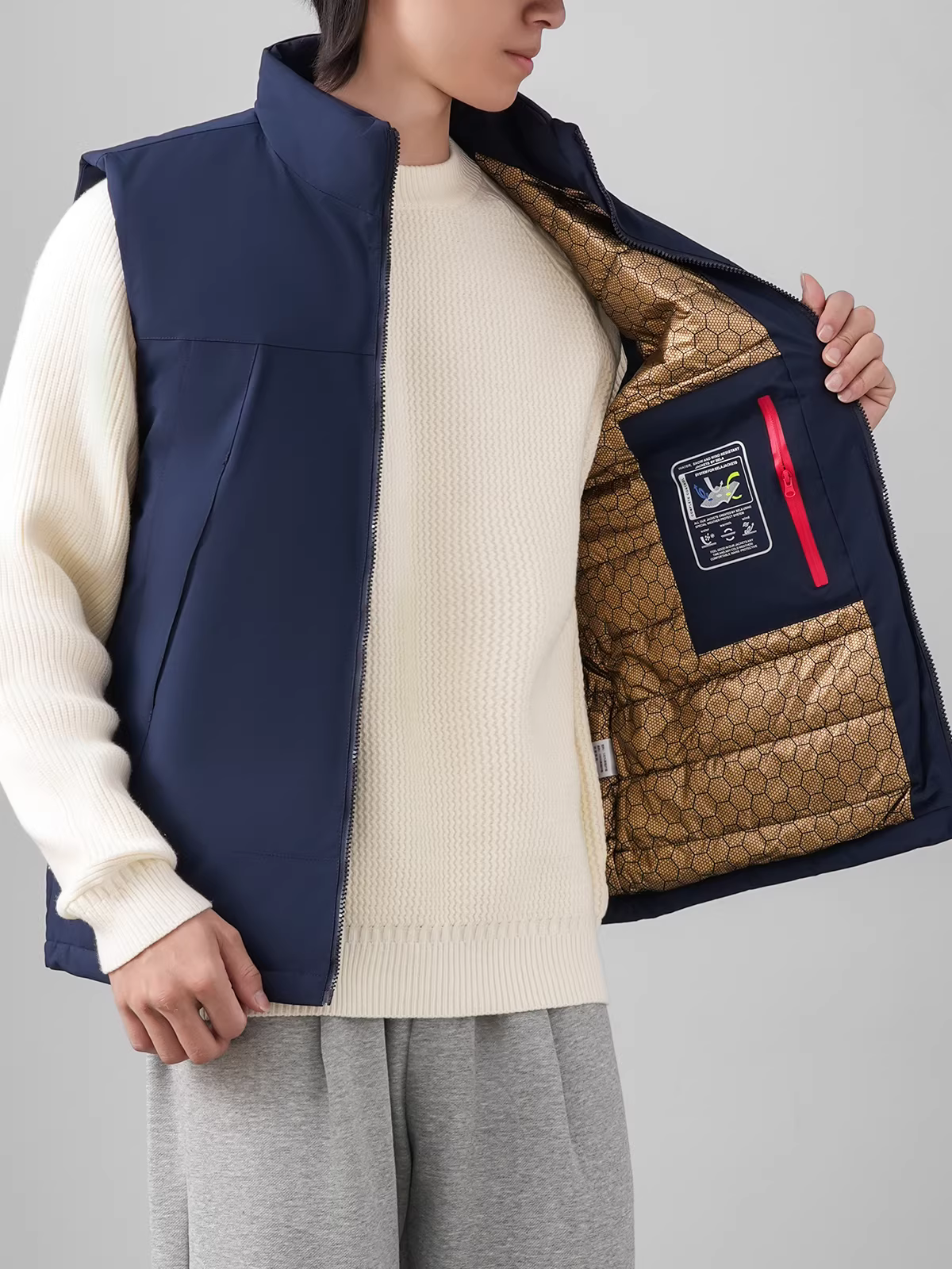 Áo vest cotton graphene cho nam, kiểu mới mùa đông 2024, tự sưởi ấm, ấm áp, dày dặn, áo khoác ngoài, áo vest cổ đứng.