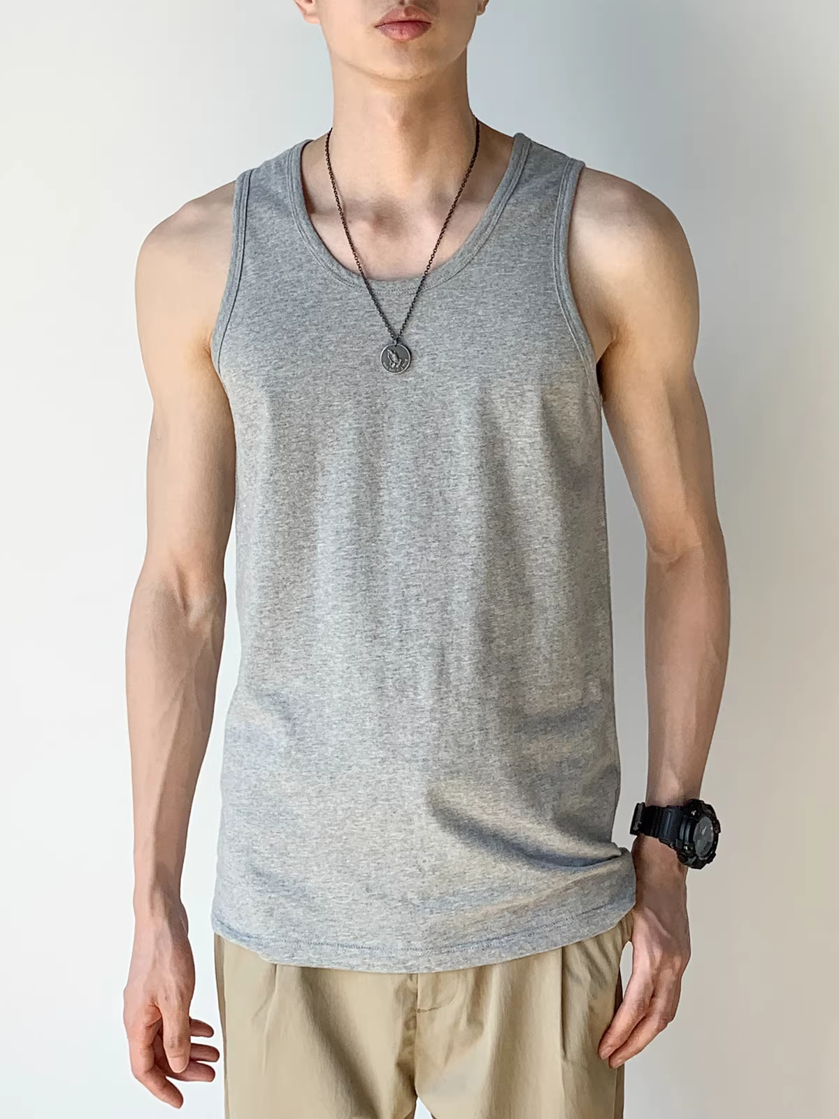 Áo vest cotton nguyên chất kiểu Mỹ dành cho nam, thoáng khí và rộng rãi cho mùa hè, áo ba lỗ dành cho thể thao và thể hình, áo thun không tay.