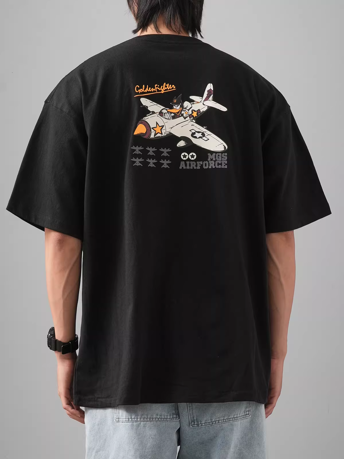 Áo thun nam tay ngắn chất cotton 100% dày dặn 320g, in hình võ sĩ thời thượng mùa hè, kiểu dáng cổ tròn rộng rãi phong cách Mỹ cổ điển