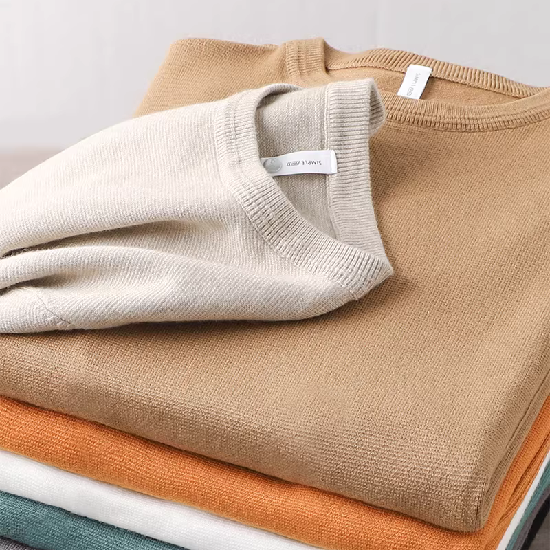 Áo len cổ tròn kiểu Nhật dành cho nam, mùa thu đông 2023 mới màu trơn cổ cao nửa cổ áo len dệt kim ấm áp hợp thời trang