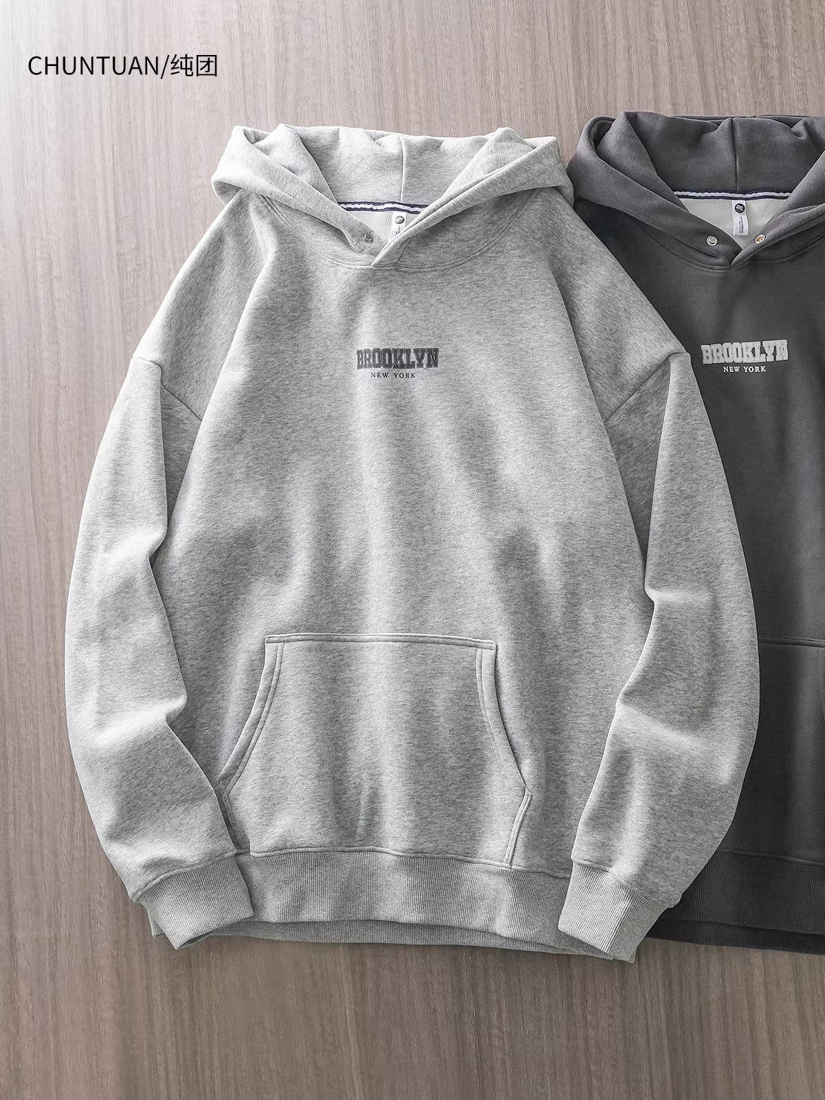 Áo nỉ có mũ trùm đầu lót lông cừu hạng nặng Pure Group 460G dành cho nam, áo khoác dài tay in chữ cổ điển kiểu Mỹ mùa thu đông