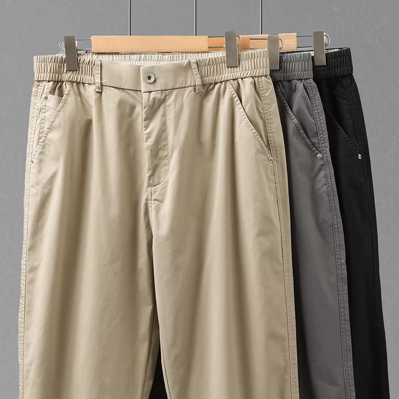 Quần lụa đá mát lạnh cho nam, kiểu mới xuân 2025, quần công sở phong cách retro Mỹ, quần suông ống đứng dáng rộng thoải mái