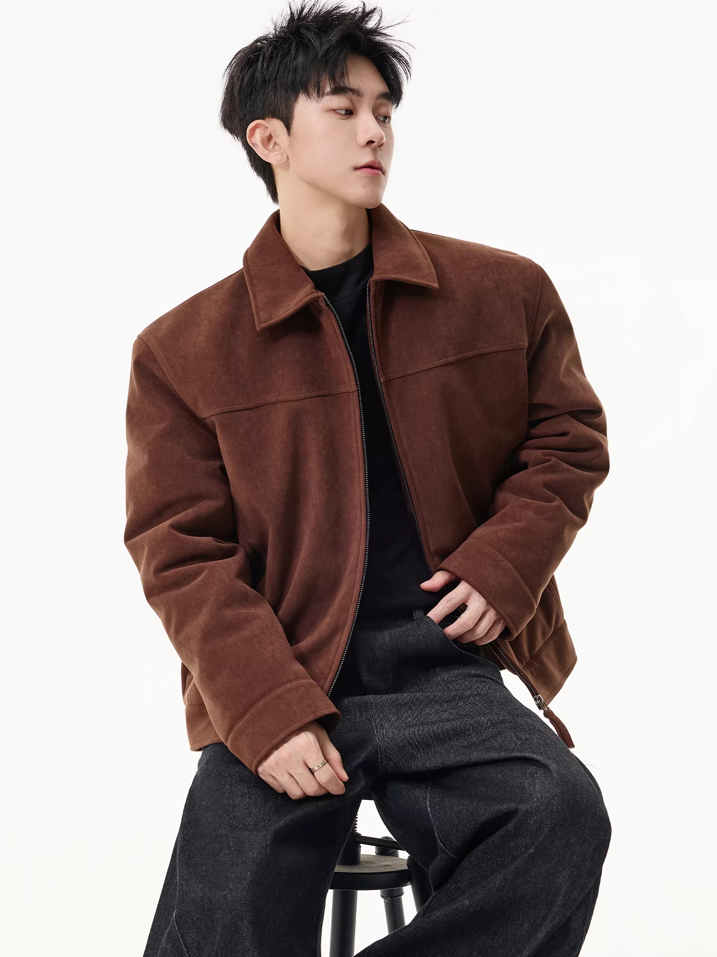 Áo khoác da lộn kiểu Mỹ thuần túy dành cho nam, quần áo cotton dày dặn ấm áp mùa thu đông, áo khoác cổ điển ngắn kiểu cổ điển.