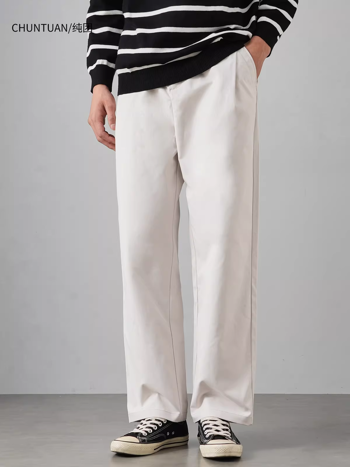Quần âu nam ống đứng, kiểu mới xuân thu 2024, quần thể thao rộng rãi chín phần, quần dài nam màu trơn cao cấp