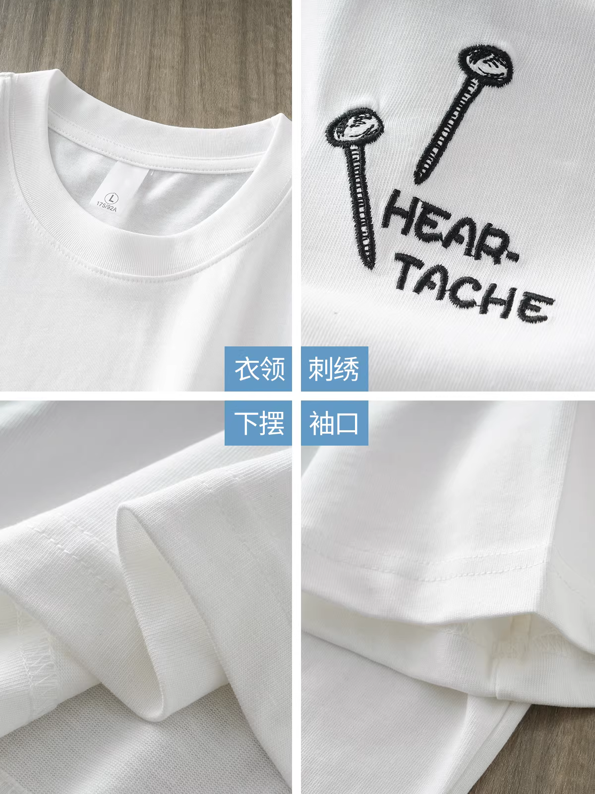 Áo thun cotton nguyên chất hạng nặng dành cho nam, tay ngắn, kiểu dáng mùa hè theo phong cách Nhật Bản, áo thun cổ tròn thêu móng tay hợp thời trang, dáng rộng, tay lửng đa năng.