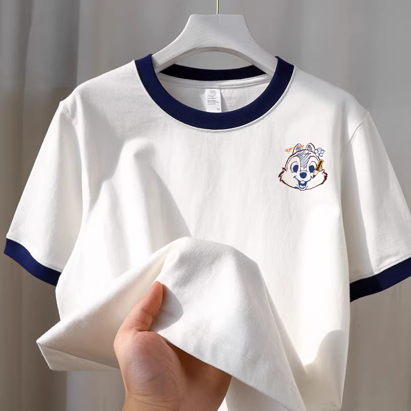 Outlet~ Hàng xuất khẩu, áo thun ngắn tay in họa tiết cotton nguyên chất kiểu dáng đơn giản mới lạ, màu sắc tương phản, hợp thời trang.