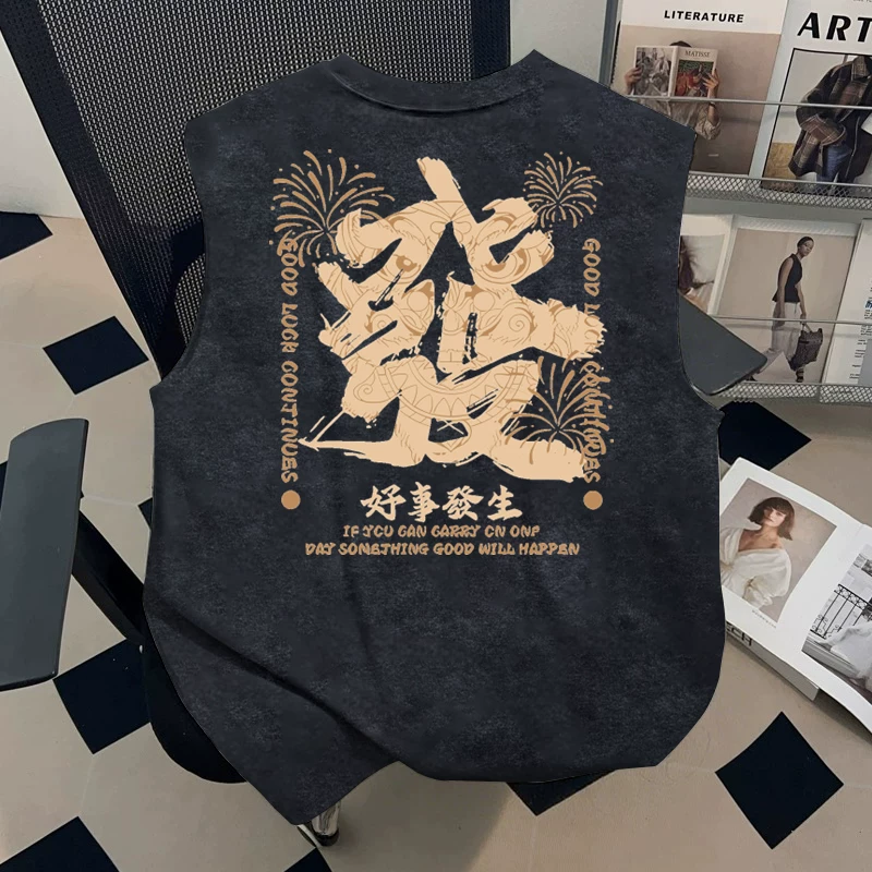Cửa hàng~ Quần áo xuất khẩu hàng hiệu với giá giảm, cảm giác cao cấp, áo gile nam kiểu tie-dye năng động