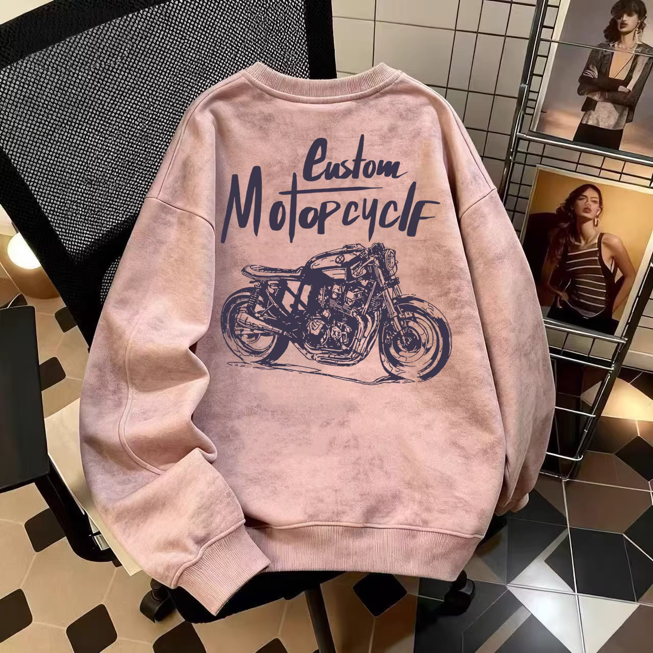 Áo thun cổ tròn giữ ấm lót lông cừu, họa tiết nhuộm chàm độc đáo, mùa thu đông, thời trang dành cho nam và nữ, hàng xuất khẩu, giá ưu đãi.