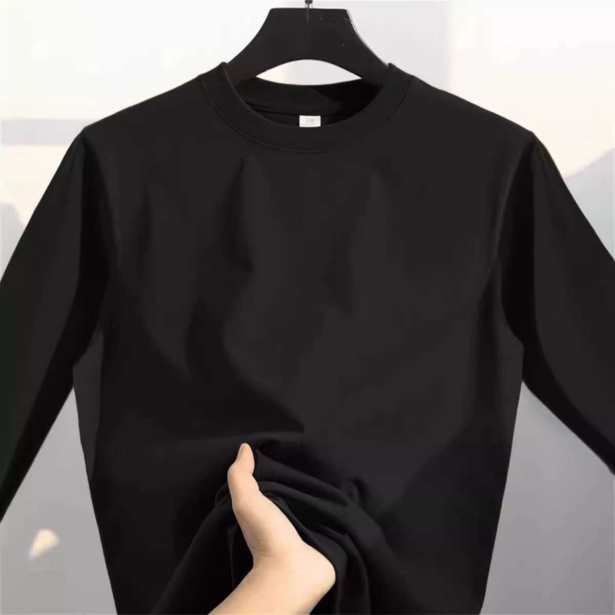 Đồ xuất khẩu dư thừa ~ Áo thun cotton nguyên chất kiểu Mỹ, màu trơn, tay dài, đa năng, đã được cắt mác, thanh lý xuất khẩu