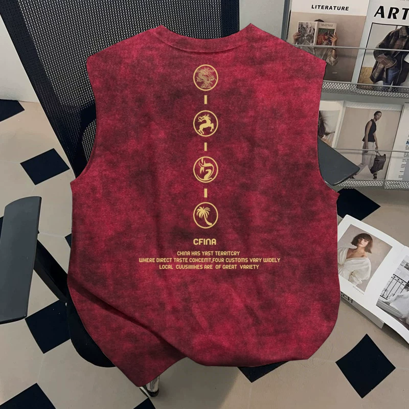 Áo gile nhuộm chàm thời trang kiểu mới mùa hè dành cho nam, hàng xuất khẩu thanh lý tại cửa hàng Outlet~