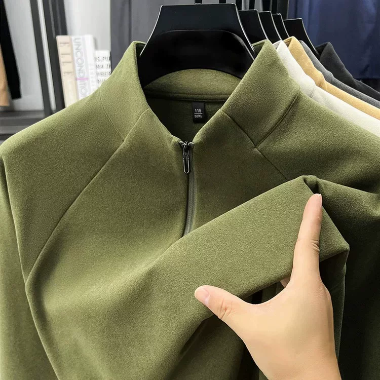Áo thun dài tay có khóa kéo giữ ấm mùa thu đông, chất liệu chải mềm, áo lót nam, hàng xuất khẩu, giá rẻ.