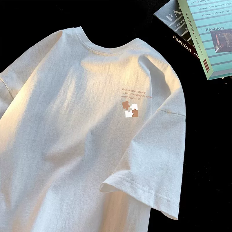 Giảm giá đặc biệt~ Hàng xuất khẩu dư thừa, hàng giảm giá, áo thun cotton in họa tiết, tay ngắn, kiểu dáng đơn giản, dành cho nam nữ và cặp đôi