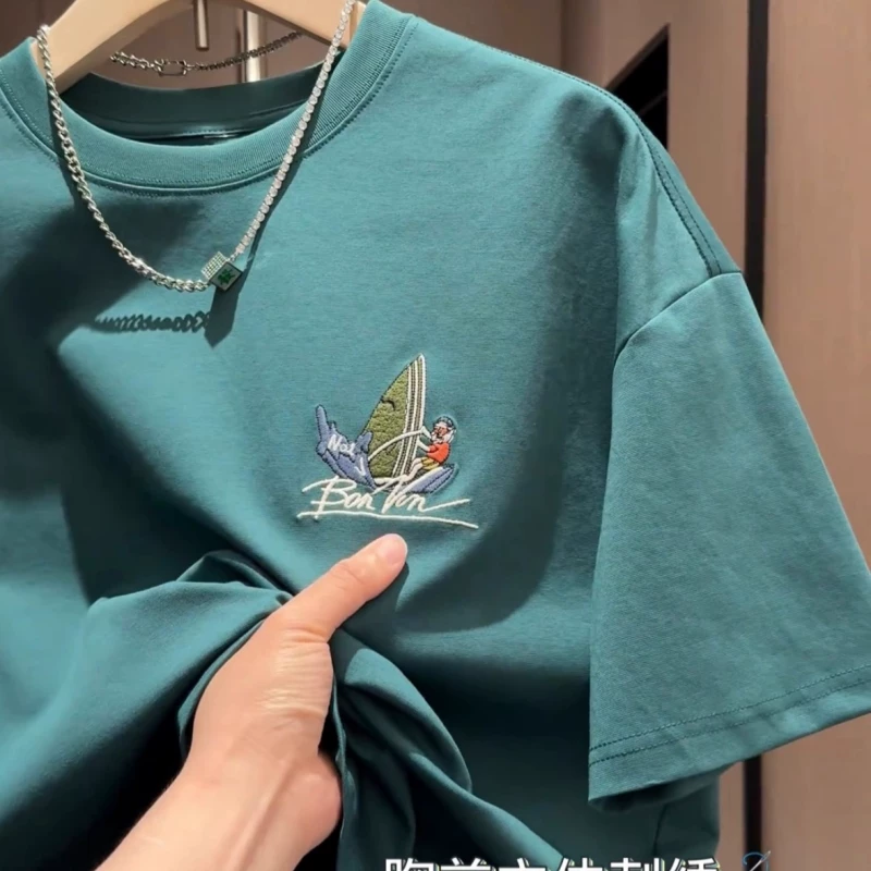 Giảm giá đặc biệt~ Hàng xuất khẩu dư thừa, thời trang mới giảm giá, áo thun cotton in họa tiết dáng rộng đa năng, tay ngắn