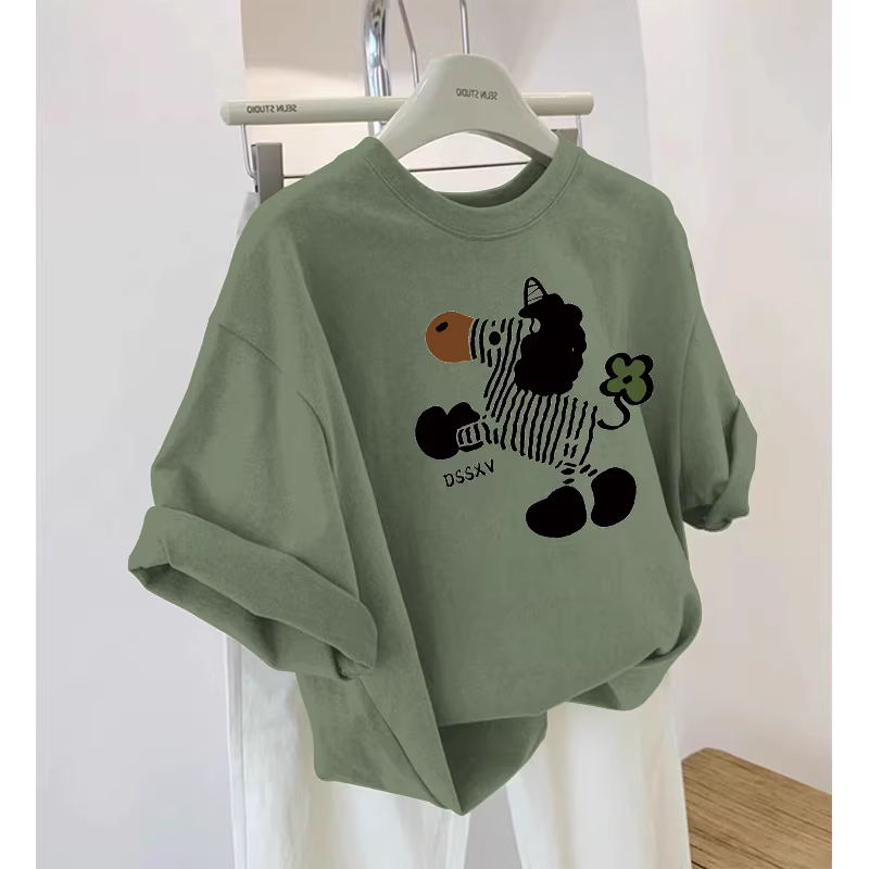 Outlet~ Hàng xuất khẩu thanh lý, hàng giá rẻ cho nam và nữ, áo thun ngắn tay in hình cotton nguyên chất mới, dáng rộng dành cho các cặp đôi.