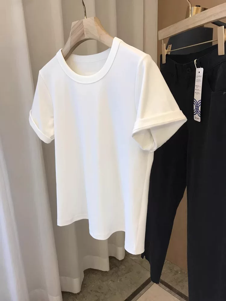 Áo thun tay ngắn unisex màu trơn đa năng, hàng xuất khẩu, thanh lý mùa hè 2025