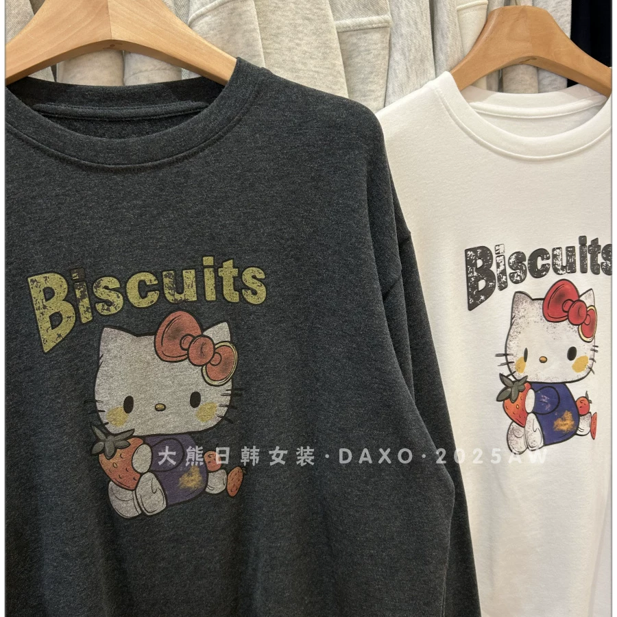 Outlet~ Áo thun nữ cổ tròn dài tay chất liệu cotton mềm mại, kiểu dáng mới thu đông, thương hiệu xuất khẩu, giá ưu đãi, áo lót KT cat