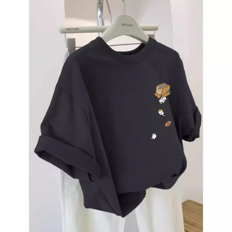 Xả kho hàng hiệu ~ Hàng tồn kho xuất khẩu, hàng xuất khẩu cắt mác, áo thun cotton nguyên chất in hình tay ngắn, dáng rộng mới dành cho nam nữ và cặp đôi.