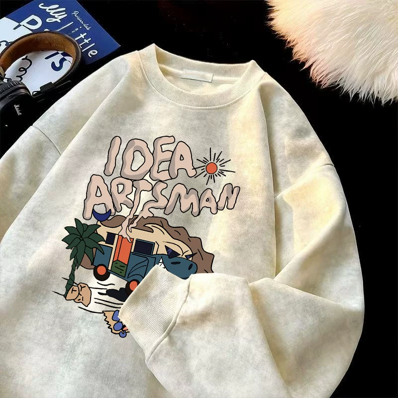 Áo nỉ cổ tròn dáng rộng phong cách Mỹ, chất liệu lông cừu giữ ấm, họa tiết tie-dye, hàng xuất khẩu, giá rẻ, mùa thu đông.