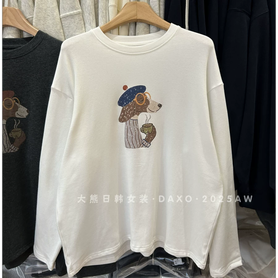 Outlet~ Áo thun thương hiệu ngoại thương kiểu Hàn Quốc, phong cách thu đông mới, chất liệu nhung giữ nhiệt, cổ tròn, tay dài, thời trang