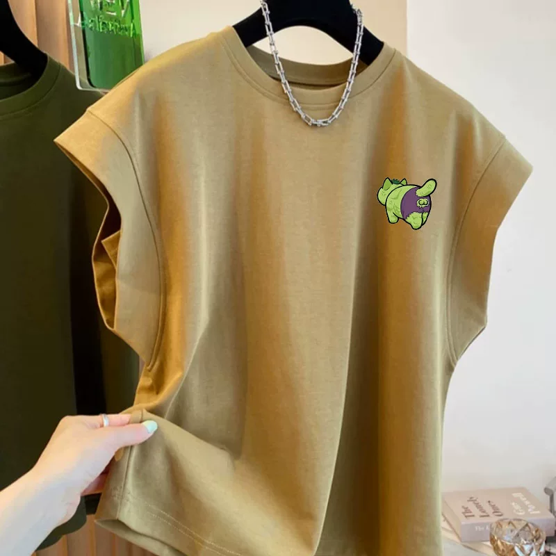 Giảm giá đặc biệt~ Hàng xuất khẩu dư thừa, áo thun cotton dày dặn mới, không tay, kiểu dáng rộng rãi và đa năng