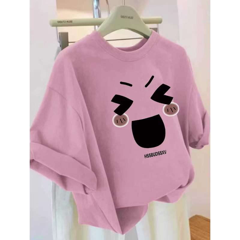 Outlet~ Hàng xuất khẩu thanh lý, áo thun cotton in họa tiết kiểu Hàn Quốc thời trang mới, dáng rộng, chất liệu cotton nguyên chất, tay ngắn, giá rẻ