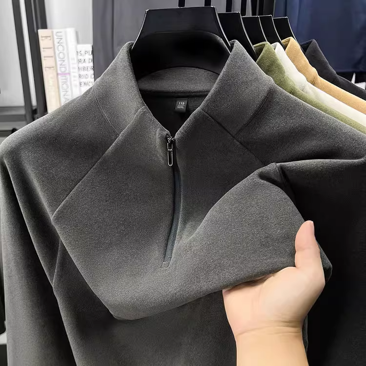 Áo thun dài tay có khóa kéo giữ ấm mùa thu đông, chất liệu chải mềm, áo lót nam, hàng xuất khẩu, giá rẻ.