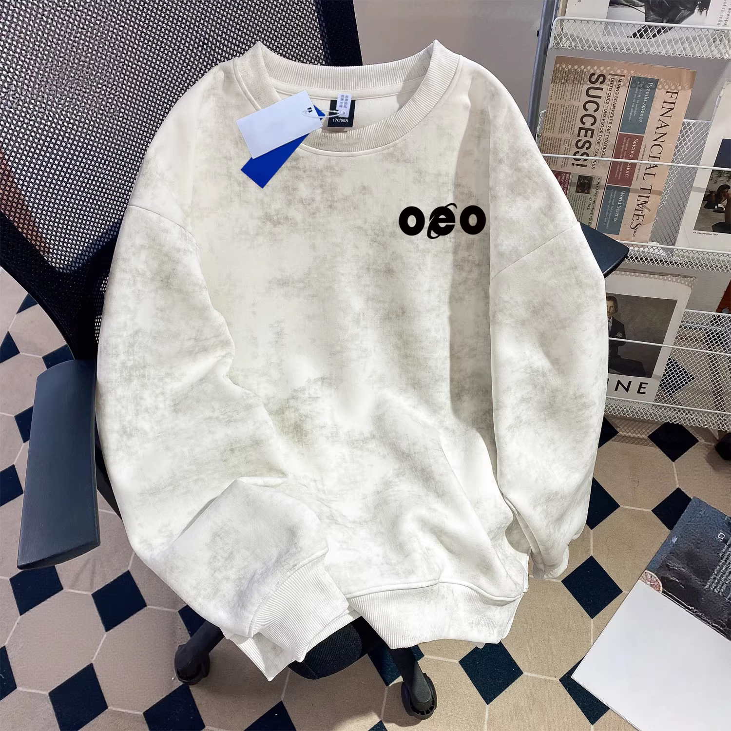 Outlet~ Hàng xuất khẩu thanh lý, áo thun mùa thu kiểu dáng xu hướng, in tie-dye, cổ tròn, rộng rãi, thoải mái