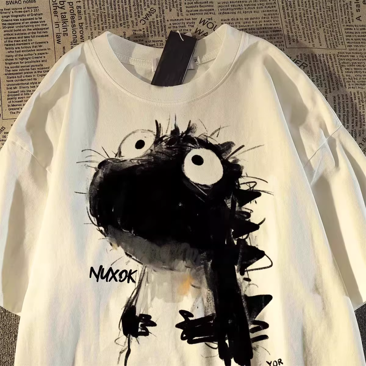 Áo thun tay ngắn unisex cotton dày kiểu dáng mới, form rộng, cá tính, xuất khẩu thanh lý kho