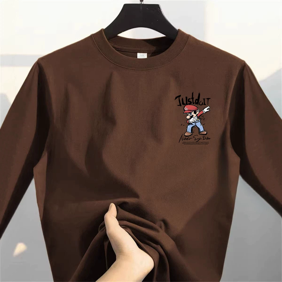 Outlet~ Quầy xuất khẩu hàng hiệu giá rẻ đa năng, chất liệu cotton nguyên chất, áo thun dài tay unisex mùa thu đông mới, áo lót cơ bản