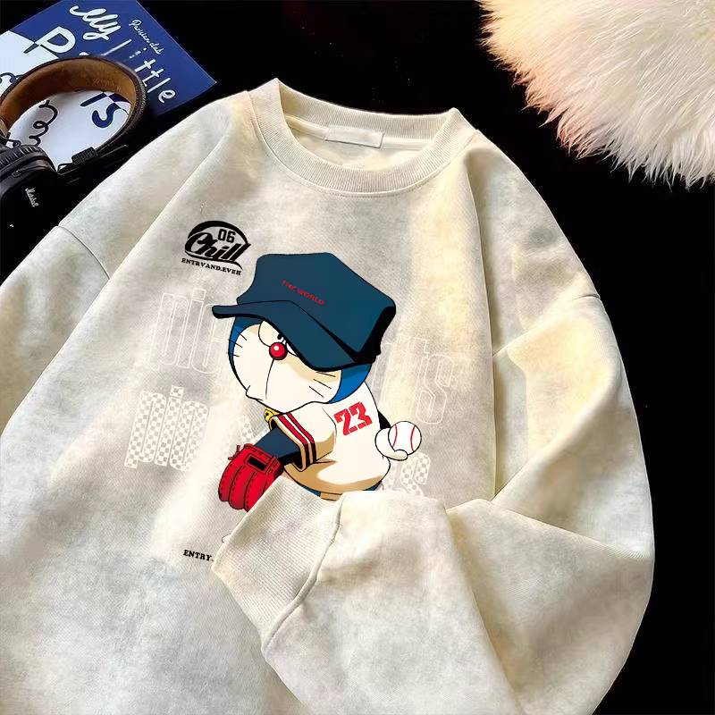 Áo nỉ cổ tròn dáng rộng phong cách Mỹ, chất liệu nỉ lót lông ấm áp, họa tiết nhuộm chàm, hàng xuất khẩu thương hiệu Outlet~ giá rẻ mùa thu đông