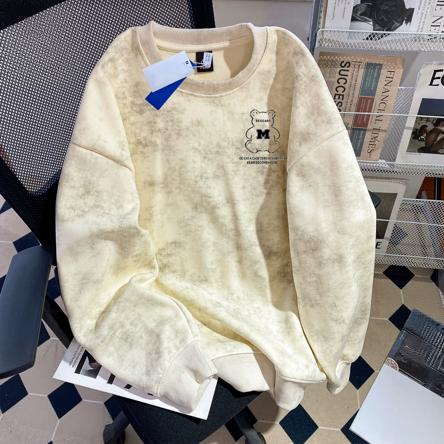 Outlet~ Hàng xuất khẩu thanh lý, áo thun mùa thu kiểu dáng xu hướng, in tie-dye, cổ tròn, rộng rãi, thoải mái
