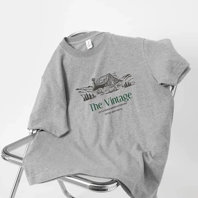 Giảm giá đặc biệt~ Hàng xuất khẩu dư thừa, áo thun cotton in họa tiết cổ điển Mỹ, giảm giá, mẫu mới 2025